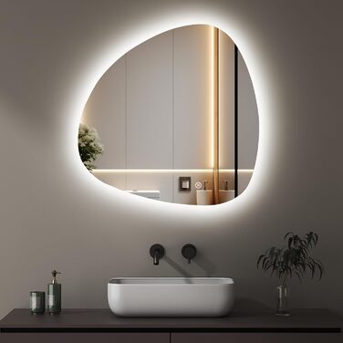 Асиметричне дзеркало для ванної кімнати Boromal з підсвічуванням 80x80 см LED, сенсорне керування, 3 кольори світла, регулювання яскравості