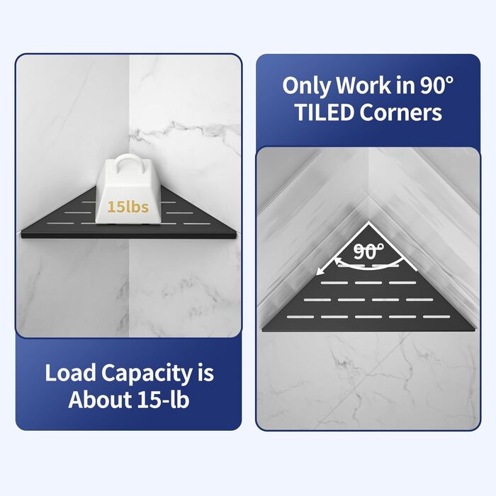 Поличка для душу Eck Edelstahl, нержавіюча сталь 304, поличка для ванної кімнати, кріплення на плитку, вбудована поличка для ремонту ванної кімнати (254 мм - 2 шт.) (254 мм - 2 шт., чорний)