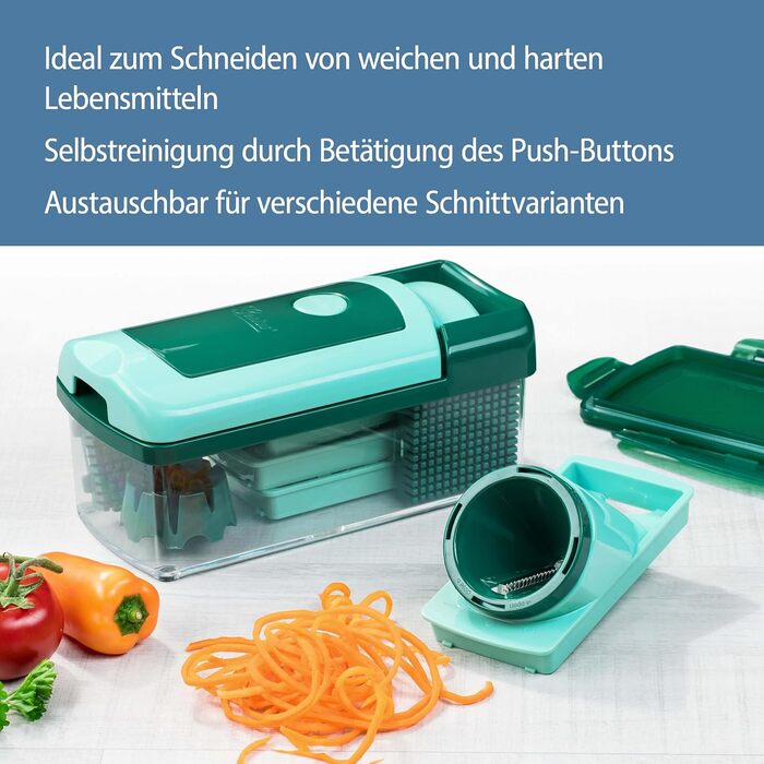 Genius Nicer Dicer Fusion Smart Julietti - Багатофункціональний набір для нарізки овочів та фруктів, 16 частин, зелений
