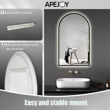 Дзеркало для ванної кімнати овальне з підсвічуванням 75x45 см, LED, сенсорне керування, зміна кольору світла (чорний)