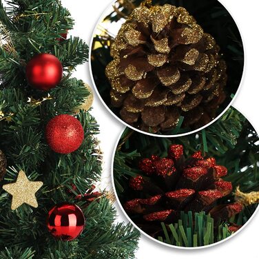 Штучна Різдвяна ялинка COM-FOUR з ялинковими кулями-прикрашена ялинка для різдвяних прикрас-Різдвяна ялинка для різдвяних прикрас (0 - 60 см-червоний / золотий кольори)