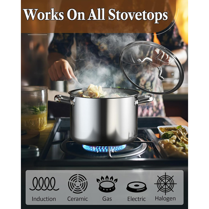 Набір посуду Cook N Home 7-piece з нержавіючої сталі, 3-шаровий, з кришками з жароміцного скла, індукційний, придатний для миття в посудомийній машині, сріблястий