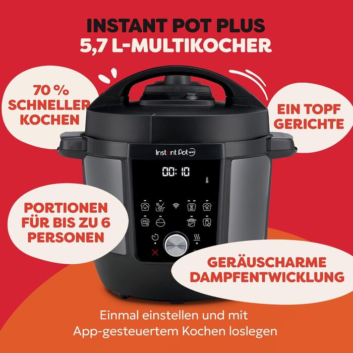 Instant Pot Plus 9-в-1: Мультиварка з Wi-Fi, 5.7 л, нержавіюча сталь