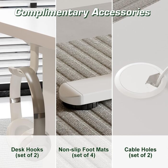 Електричний регульований стіл Airfish 120x80 см з USB-C, керуванням кабелів та 3 рівнями пам'яті (білий)