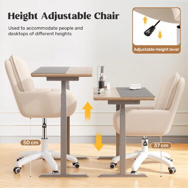 Ергономічне крісло 2-в-1 для дому та офісу: обертове, регульоване по висоті, з велюру, 360°, бежеве