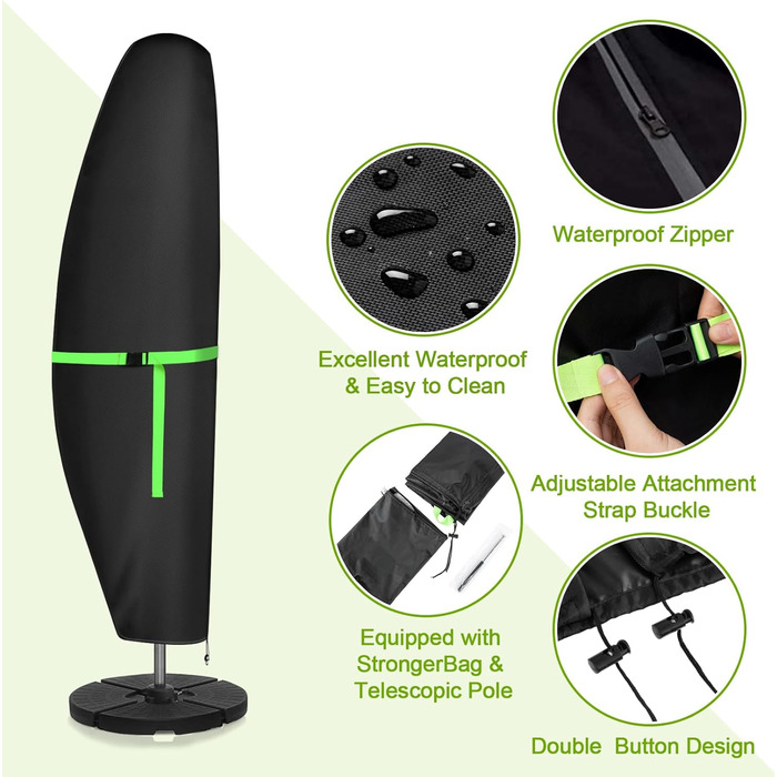 Чохол для парасольки GEMITTO, водонепроникний, для парасольки типу 'ампель', 280x30x81/46 см, захист від сонця та вітру, підходить для парасольок від 2 до 4 м