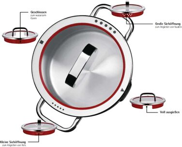 Набір посуду WMF Function 4 з нержавіючої сталі Cromargan, 4 частини, склокришка з 4 функціями зливу, для індукційних плит, з внутрішньою шкалою