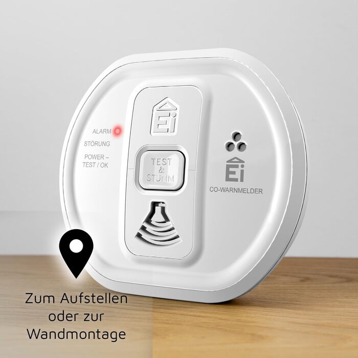 Датчик виявлення CO Ei Electronics Ei208D з LCD-дисплеєм та батареєю на 10 років, автономний, білий