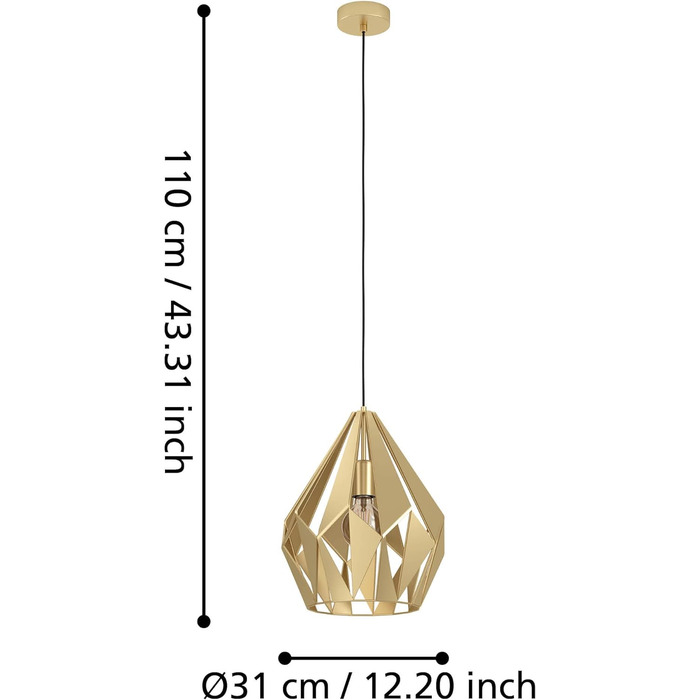 Підвісний світильник EGLO Carlton, підвісний світильник на 3 лампи над обіднім столом, підвісний світильник в ретро дизайні з металу в золоті, підвісний світильник з цоколем E27, L 80,5 см (підвісний світильник Ø 31 см)