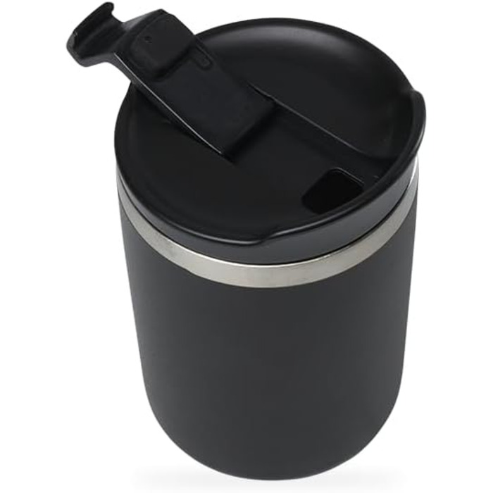 Термокружка QWETCH 240 мл, нержавіюча сталь, чорна - для кави та чаю, зберігає тепло 6 год, холод 12 год, BPA-free, без витоку, багаторазова