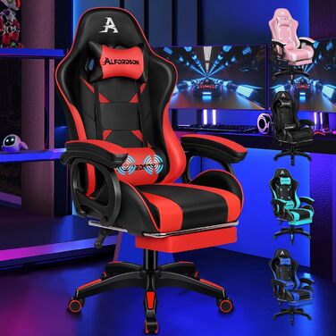 Ігрове крісло ALFORDSON з 8-точковим масажем і RGB LED підсвічуванням ергономічне червоне