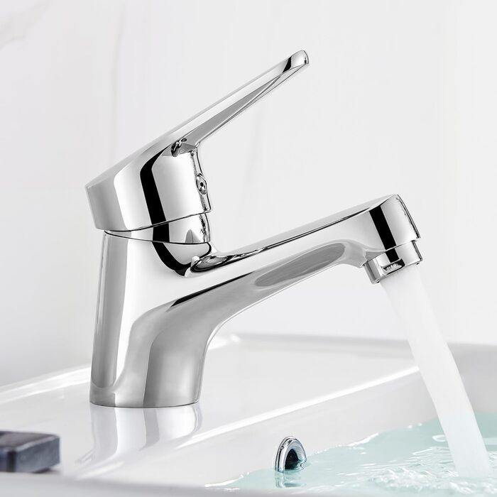 Змішувач для умивальника Ibergrif M11050 з одним важелем, високий (60 мм), хром, без підйомника, керамічна картридж, без крапель, водозберігаючий, 3/8″ з'єднання