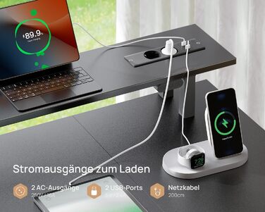 Комп'ютерний стіл Rolanstar з ящиками, 120x47 см, ігровий стіл з розеткою, LED-підсвітка та підставка для монітора, стіл для дому, офісу, вітальні, білий (чорний)