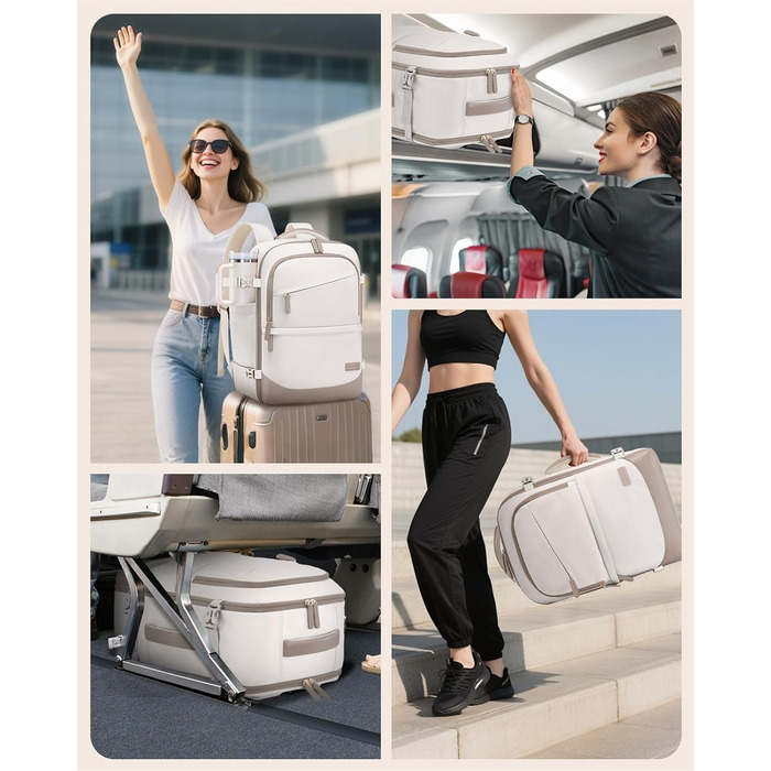 Рюкзак для ручної поклажі LOVEVOOK 40L, рюкзак для подорожей для жінок, з відділенням для мокрого та сухого, 45x36x20 см, для ноутбука, ручної поклажі, 18 дюймів (Бежевий хакі)