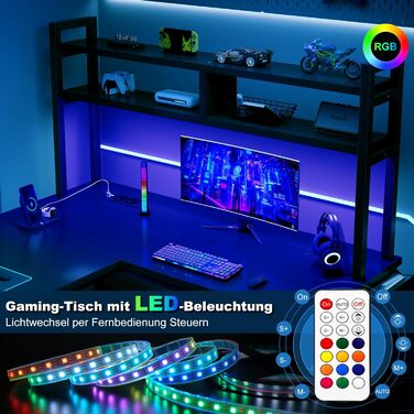Ігровий стіл Devoko з підсвічуванням LED, 160x120 см, з розетками та USB, білий. Комп'ютерний стіл для геймерів та дому з місцем для зберігання.