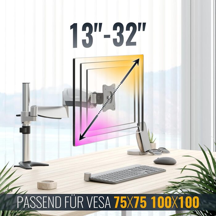 Кріплення для монітора RICOO TS3011 - тримач для одного монітора 13-34 дюймів, VESA 75x75/100x100, газлифт, для кріплення на стіл