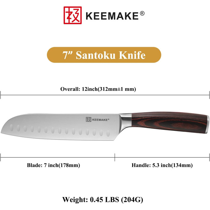 Набір кухонних ножів Keemake 7 предметів з дерев'яним блоком, професійний набір ножів з нержавіючої сталі та пластикової ручки