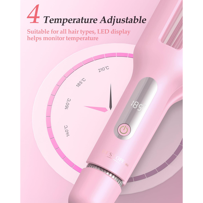 4-в-1 Випрямляч для волосся з насадками - локони 22/25/32/38 мм, для створення пляжних, природних та водохвиль, 4 температури (140-210°C), рожевий