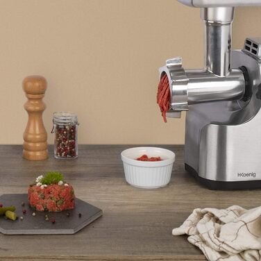 Електрична м'ясорубка H.Koenig WMG800 з нержавіючої сталі, 2 л, потужність до 2 кг/м