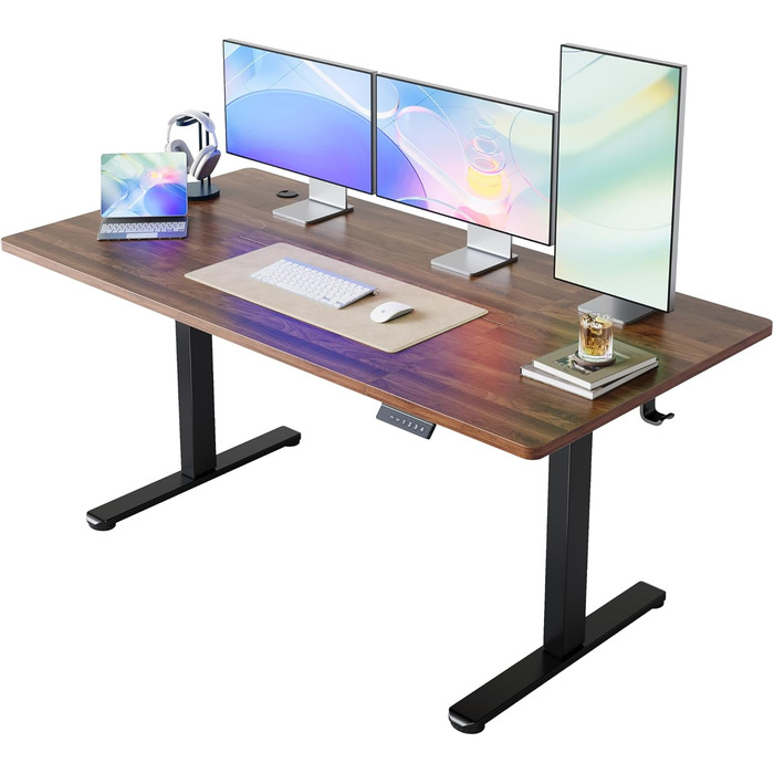 Регульований стіл HUANUO з пам'яттю висоти, електричний стіл для дому, офісу та комп'ютера, стоячий стіл (темно-горіховий, 160 x 80 см)