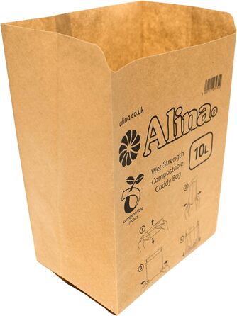Компостований паперовий мішок для сміття Caddy/Контейнер для харчових відходів/Біорозкладний паперовий пакет 10 л (коричневий, 100 пакетів) (25 шт. (1 упаковка))