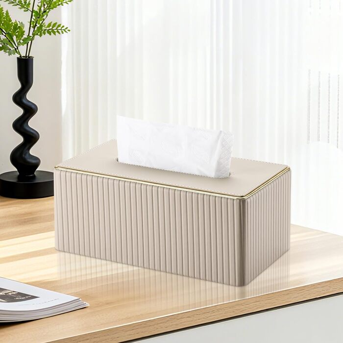 Склянка для серветок KINGFOM з золотим краєм, з PU шкіри, для вітальні, ванної кімнати та офісу (Бежева, прямокутна)