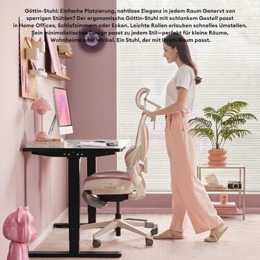 Ергономічне крісло для жінок Musso E80 Muse FemmePosture™ - регулювання нахилу 135°, 3D-підтримка попереку, 17см 4D-підголівник, висувна підніжка, регулювання глибини та висоти сидіння, регульовані підлокітники (Рожевий)