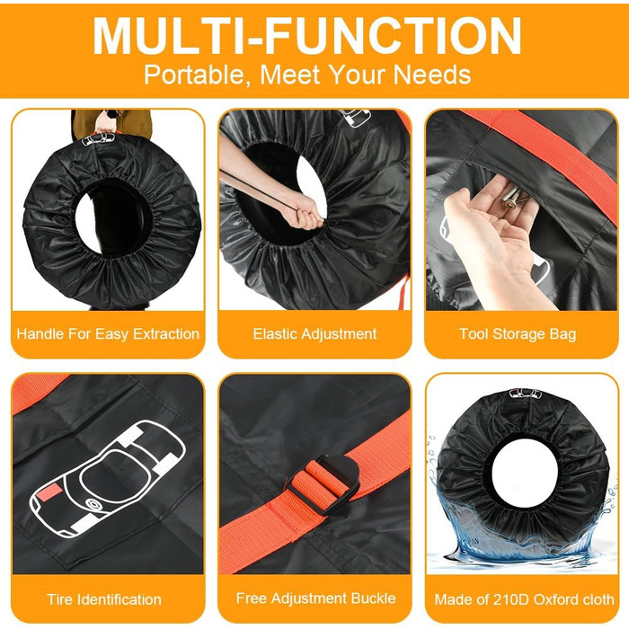 Набір чохлів для шин 4 шт., захисні чохли для шин 19-23 дюйми, з ручкою, для зимових та літніх шин, для чистого транспортування та зберігання, чорний, L (діаметр 80 см)