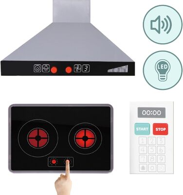 Дитяча дерев'яна кухня Mamabrum XXXL з LED-підсвічуванням та аксесуарами: мікрохвильова піч, посуд, столові прибори. Ігровий набір для дітей 3+