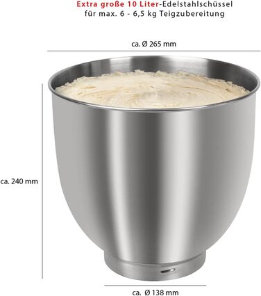 Кухонна машина Bomann KM 6036 CB червона: 1500 Вт, 10 л чаша, 8 швидкостей, для приготування тіста до 6 кг