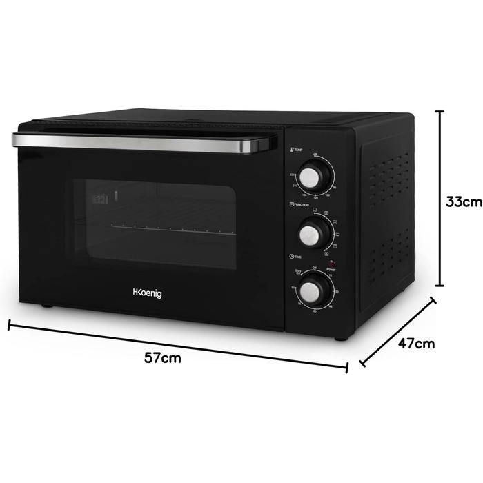 Міні-піч H.Koenig FO42, 42 л, 230°C, 5 режимів, таймер 90 хв, конвекція, гриль, з щипцями, крихтозбірник, поворотний насадка, 2000W