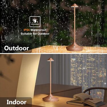 LED настільна лампа Hapfish 2 шт. на акумуляторі, бездротова, диммувана, водонепроникна, для дому та вулиці, матеріал: алюміній, колір: коричневий (2шт)