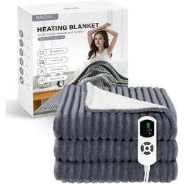 Електрична ковдра Nalone з автовимкненням 160*130 см, 9 температурних режимів, таймер 12 годин, захист від перегріву, пральна машина, фланель, сірий колір