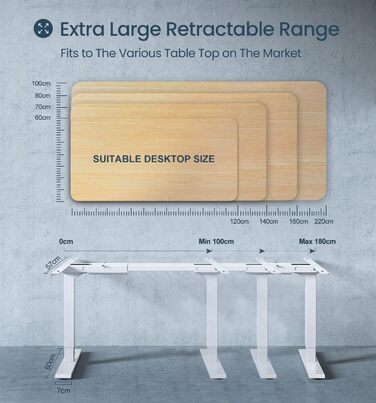 Електричний регульований стіл MAIDeSITe з 2 моторами, 4 пам'яттю та захистом від зіткнень (72-120 см, білий)