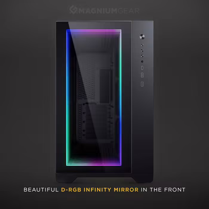 Корпус Magniumgear Neo Qube 2 IM ATX, подвійна камера, Digital-RGB, дзеркальна передня панель Infinity, скляні панелі, чорний
