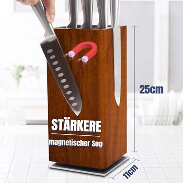 360 обертовий ящик для ножів магнітний без ножа магнітний тримач для ножів з благородної деревини акації, магнітна дошка для ножів і посуду для кухонного столу надвеликої місткості