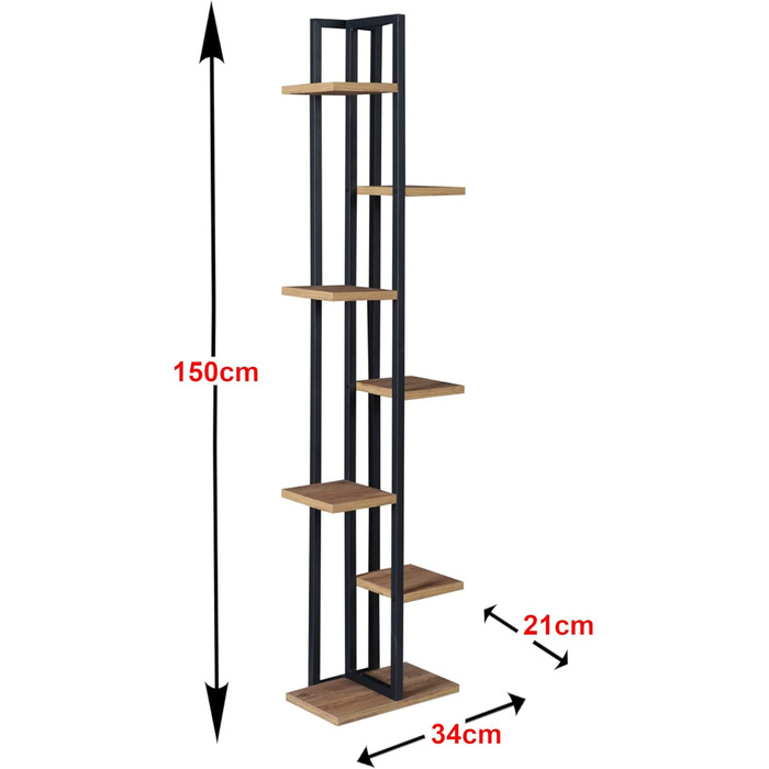 Підставка для квітів Somero 7 ярусів 150x34x21 см Полиця для кімнатних рослин Чорний/Горіховий Вигляд