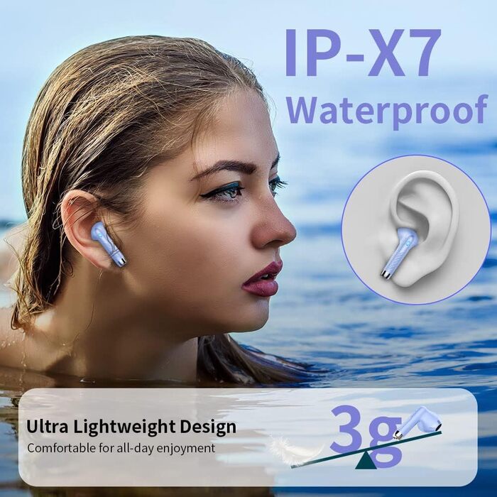 Навушники-вкладиші Drsaec Bluetooth 5.3, шумозаглушення 42HD ENC, водонепроникність IP7, фіолетовий