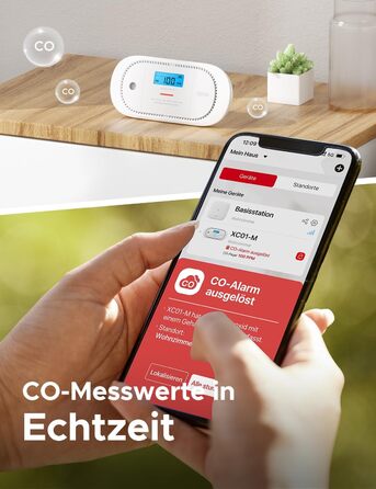 Виявлювач CO X-Sense з LCD-дисплеєм, SBS50, XC01-M (1 шт.) - для дому, з пам'яттю, з базою