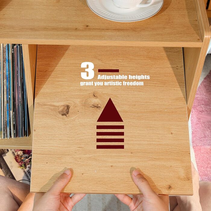 Підставка для програвача з місцем для зберігання вінілових платівок, до 136 кг, велика стільниця для альбомів, з тримачем, дерев'яна підставка для вінілу (Nature)