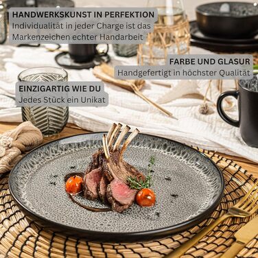 Набір посуду SÄNGER Sydney (36 предметів) | Набір тарілок на 12 осіб | Темно-сірий, стійкий до подряпин | VALUE COLLECTION