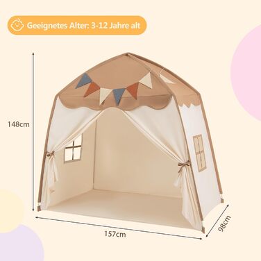 Дитяче намет-ліжко DREAMADE 2 в 1 з гірляндою та прапором, ігровий намет для дитячої кімнати, ігровий будиночок для дітей від 3 років (колір кавовий)