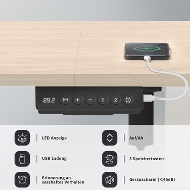 Ергономічний регульований стіл 140x60 см з USB, бежевий, комп'ютерний стіл для дому та офісу
