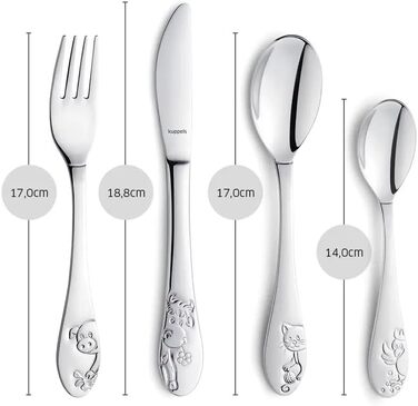 Персоналізований набір дитячого посуду Kinderbesteck (4 предмети) з гравіюванням імені – ніж, виделка, ложка, чайна ложка. Ідеальний подарунок на народження, хрещення, день народження (для любителів фермерської тематики)