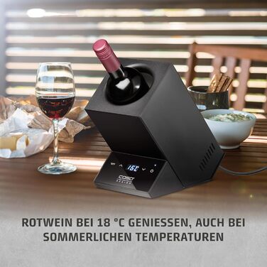 CASO WineCase One Black - Витримання вина: міні-холодильник для однієї пляшки, 5-18°C, діаметр до 9 см, сенсорне керування, чорне сталеве покриття