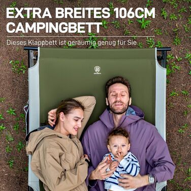 Розкладне ліжко для кемпінгу EVER ADVANCED XXL (214x106 см), посилене кемпінг-ліжко до 300 кг для відпочинку на природі, пляжі та вдома (Зелене)