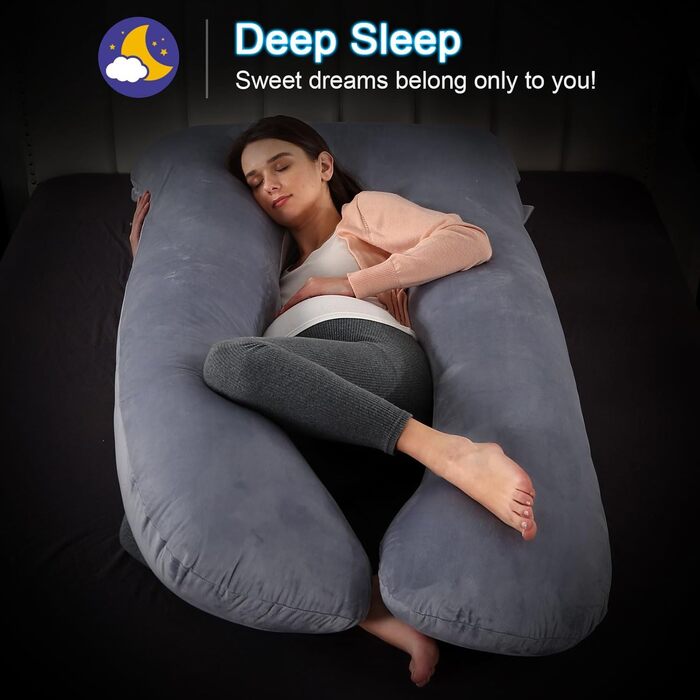 Подушка для вагітних SHANNA U-подібної форми, подушка для сну на боці, подушка для годування, комфортна подушка для дорослих, тілоподібна подушка, велюрова, темно-сіра, 70 x 145 см