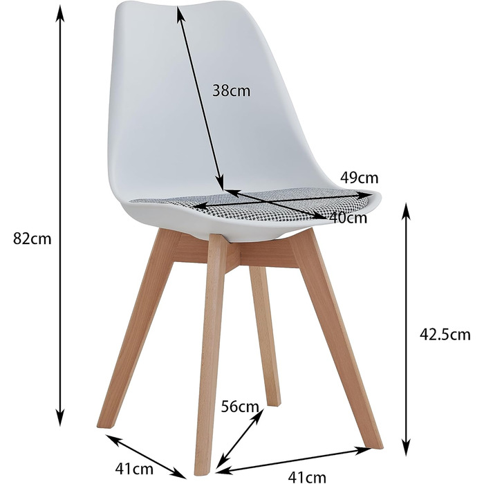 Стільці для їдальні в скандинавському стилі, ретро-дизайн, м'які, для кухні/офісу, з масивних букових ніжок (набір 6 шт., білий)