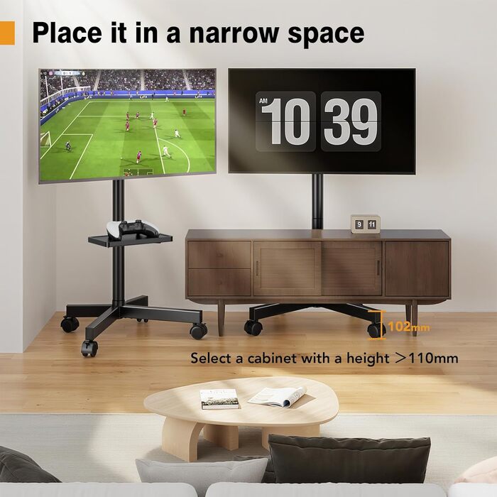 Підставка для телевізора мобільна з колесами Hemudu 23-60 дюймів, до 35 кг, VESA 400x400 мм, регульована висота
