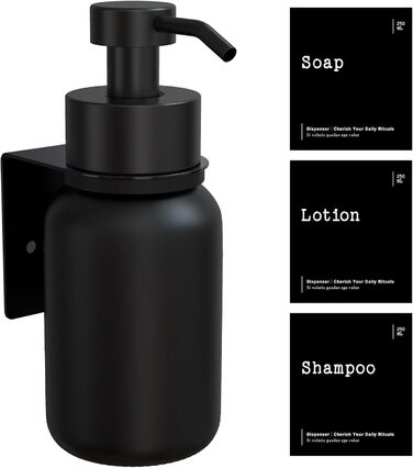 Настінний диспенсер для мила чорного кольору 250 мл [2 шт.] - настінний дозатор для мила, без свердління, для шампуню та гелю для душу. Матовий чорний.